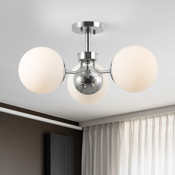 Olivier 23.5" 3-Light Bohemian Farmhouse Iron/Frosted Glass LED Semi Flush Mount